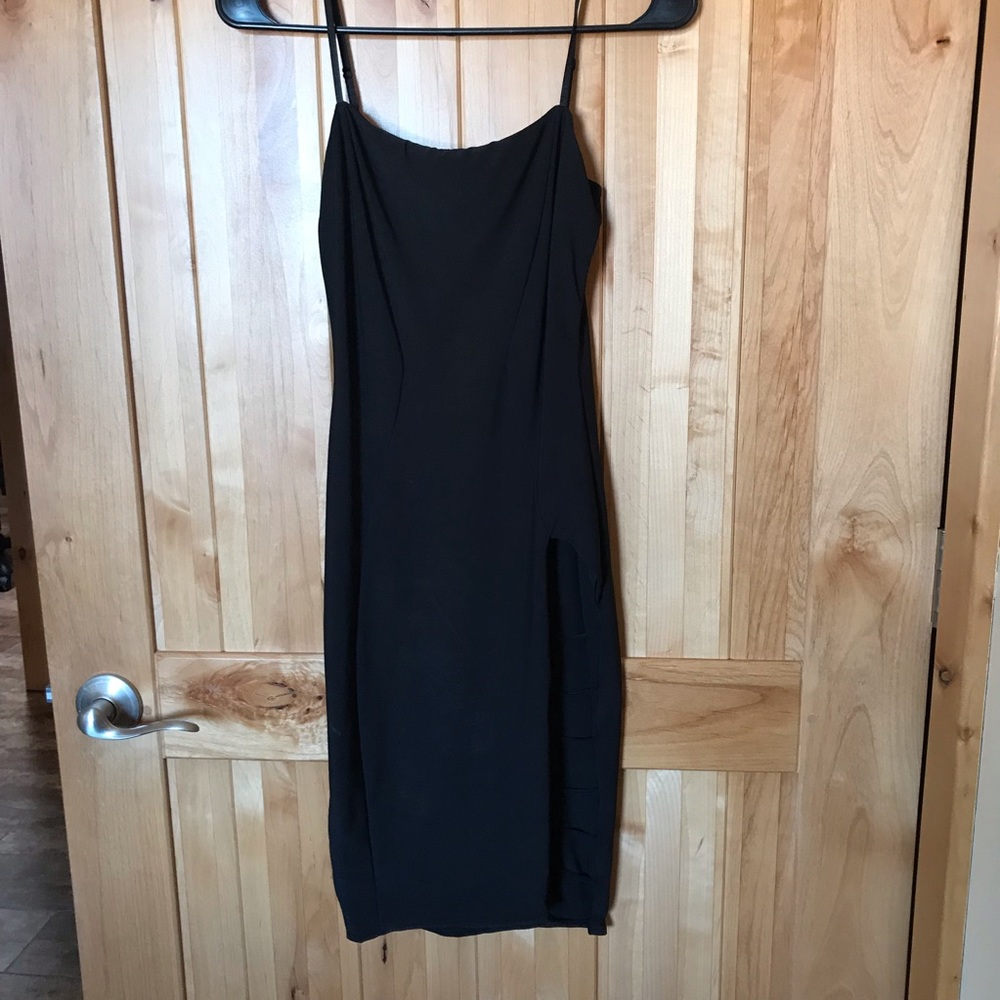 Spaghetti Strap Club Dress with Caged Slit